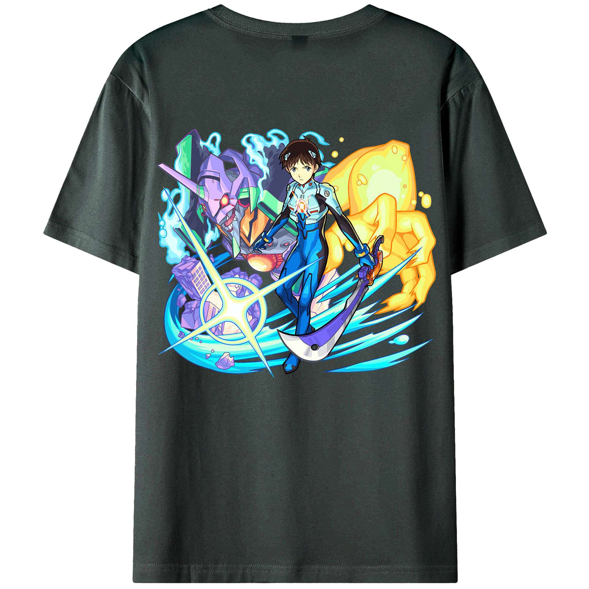 （画像用） EVA 新世紀エヴァンゲリオン 綿100％ メンズ半袖Tシャツ（バックプリント） 通気性